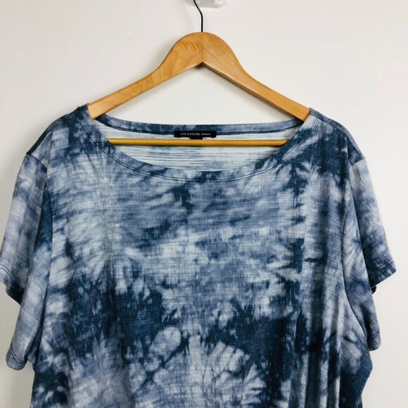 Zac & Rachel Women's Tie Dye Short Sleeve Shirt Knotted Front Blue Size 3X - Picture 2 of 5